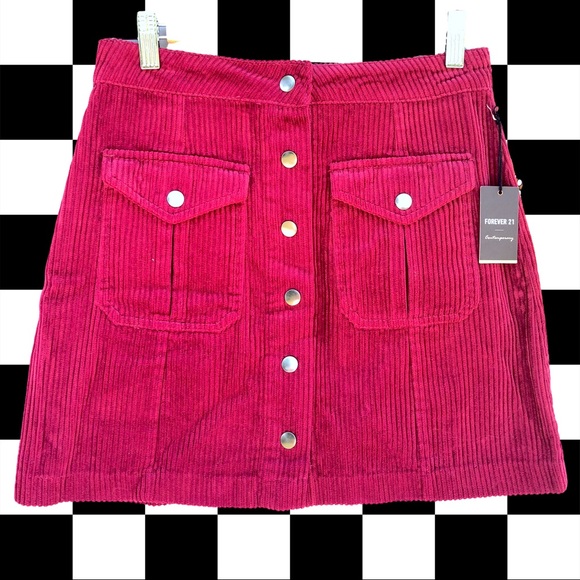 Forever 21 Raspberry Front Button Corduroy Skirt - Picture 8 of 8